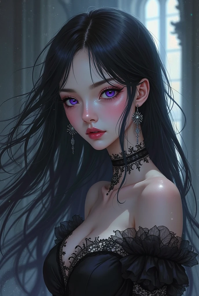 gothic aesthetic by Ross Tran, best quality, masterpiece, Representative work, official art, Professional, Ultra intricate detailed, 8k, sexy, hair black