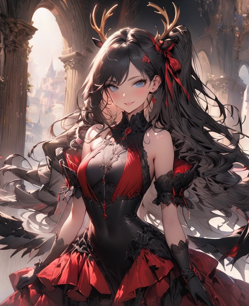 (Masterpiece: 1.2, Best Quality), (Best Lighting, Very Delicate and Beautiful), (Best Lighting, Very Delicate and Beautiful), (Beautiful Detailed Face), (Detailed Eyes and Detailed Face: 1.2), Dark Fantasy, (Young Girl, Little Beast, 1girl, Solo, Crazy Smile, Pale Skin,D Cup,Cleavage, ((Big tattoo with all over the body)) gray hair, Red glowing eyes, 19 earrings with: 5, dynamic angle, vampire), (get vampire castle in the background), (red moon, red sky), pointy_ears, fangs, demon wings, demon horns, blood on face, blood rain, blood mist, (depth of field), high contrast, (blood splash: 1.4), cowboy shot, full body,