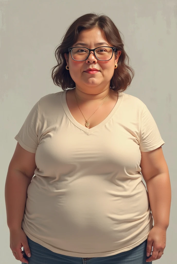 a fat 10 year old obese girl,detailed face with chubby cheeks,double chin,wide nose,full lips,exaggerated proportions,heavy set body,short height,wearing casual clothes,standing in a plain background,realistic style,highly detailed,photorealistic,cinematic lighting,warm color palette