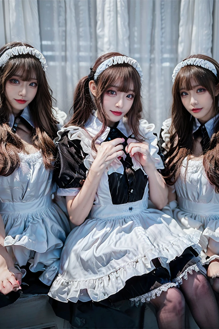 Identical quadruplet maiden dressed in maid costume in the garden,delicated,adolable,prette,Suspender stockings,acurate,high detal,high qulity --auto