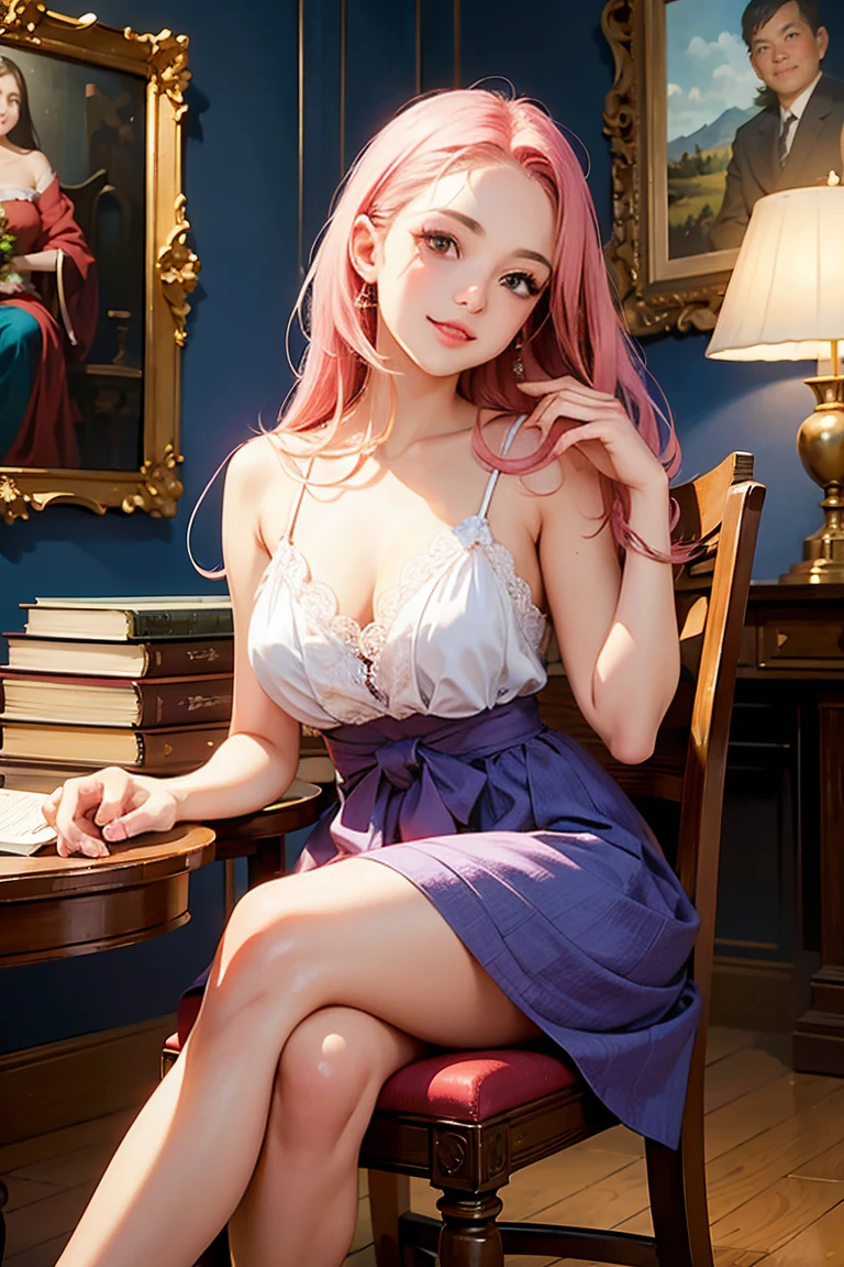 beautiful girl pink long hair .
stockings