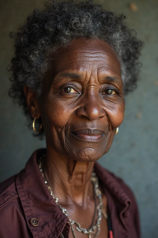 Aminata , (60 years old), (ugly_face:1.4), 1girl, solo, old aged, (((Ebony old woman))), Nigerian, (old woman), wrinkles, (chubby), (cranky hair), smiling, ((wide shot)), ((nude and naked)), indoor, sensual