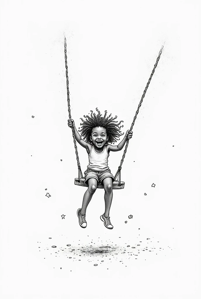 Create a black and white tattoo of a CHILD swinging on a canvas