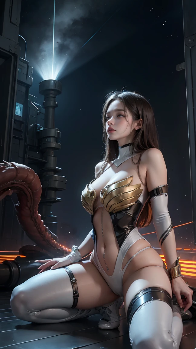(1 Mechanical Girl)、(Mystical expression)、top-quality、masterpiece、超A high resolution、(Photorealsitic:1.4)、Raw photo、1 girl、glowy skin、(((1 Mechanical Girl)))、(Red Metal Bodysuit)、(alien background、Fierce battle with Osite、Fierce battle with alien night monster cliff background)、(Small LED)、((super realistic details))、vertical giant monster background),globalillumination、Shadow、octan render、8K、ultrasharp、Colossal 、Raw skin exposed in the cleavage、red metal、Details of complex ornaments、Japan details、highly intricate detail、Realistic light、(Mystical expression),CG Society Trenlow Eyes、Eyes shining towards the camera、Mechanical marginal blood vessels connected to neon detail tubes)、(Wires and cables connecting to the head)、Small LED、,Mechanical thighs、Toostock、(Hands are also made of machines.traces on the cliff)、、future alien、{{{no panties}}}, {{{{open legs:1.8}}}}, {{{{nipples}}}}, {{ecstasy: 2.0}}. {{big breast}}, {{{{{nsfw}}}}}, {{{{spread her legs}}}}, {{{{{{{penis in her pussy}}}}}, {{{{show me her pussy:1.2}}}}, {{{{{lost of vergin:1.5}}}}}, {{{{large penis:1.5}}}}, {{{{large cock}}}},{{{{naked}}}}