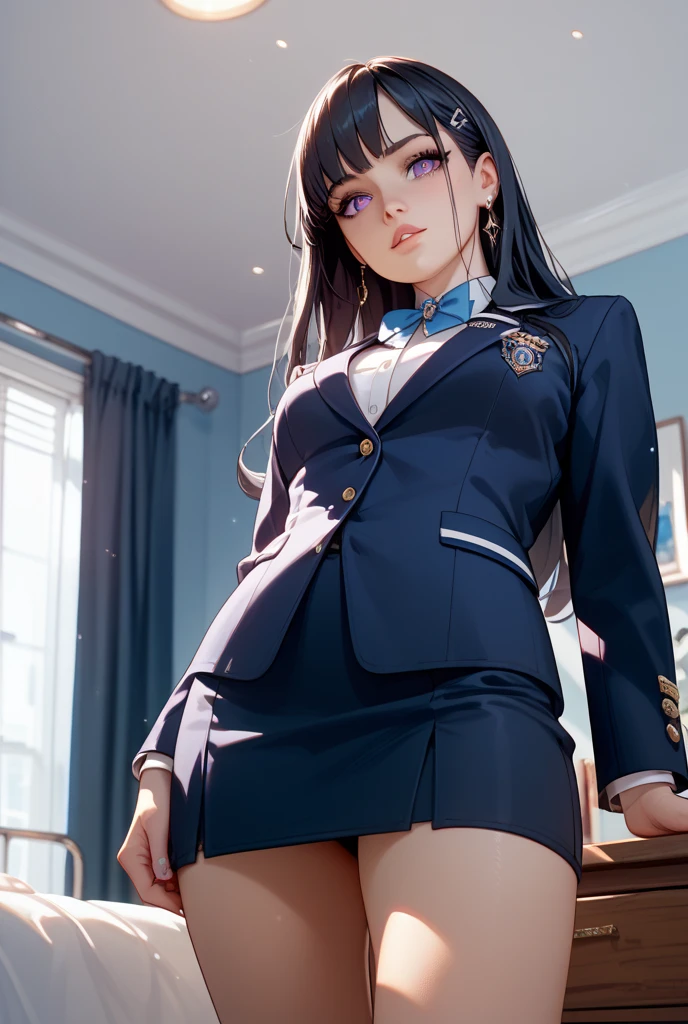 ( very detailed depiction, clear depiction, masterpiece, high resolution, high degree of perfection, Don't skimp on the details, perfect anatomy), 1 girl, cute face, detailed face, slender body, beautiful legs, semi-long hair,( brown eyes, sparkling eyes),( Tears, grit your teeth:1.3), beautiful nose, ( high school girl uniform, No panties), being pushed down, spread regs, bedroom, ( insult situation, rape,nsfw,pussy focus),