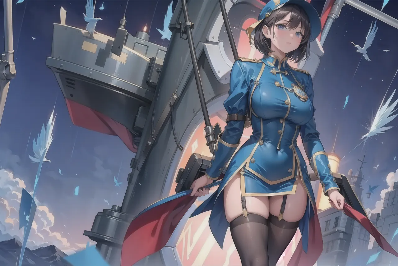 ((Finest quality)),(超A high resolution),(ultra-detailliert),((Best Anime)),sharpnes,vivid:1.1,The Art of Phenomenal Depictions, ((１adult  woman),(military outfits),ridicule),huge tit,cleavage of the breast