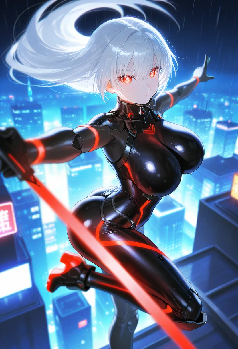 (masterpiece:1.2), (best quality:1.2), (ghost in the shell), detailed, a girl, transparent clothes, mature, blue eyes, cleavage, dark alley, (no panties), (fire and rain:1.3), clown, scary, (red neon:1.3)