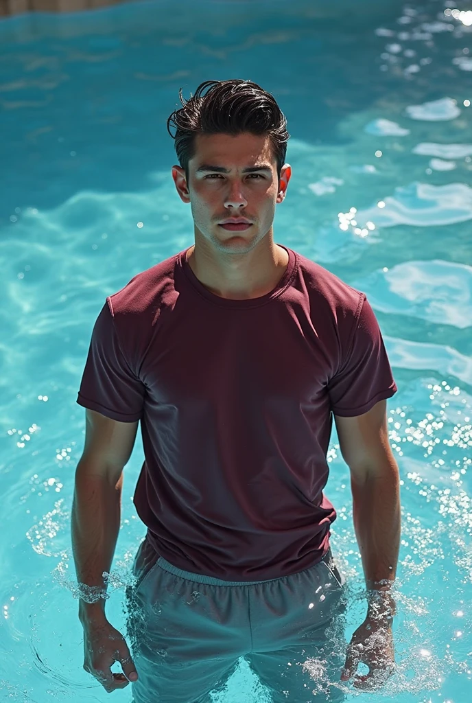 Young handsome cute white skin smooth skinny beautiful face shirtless carrying water from an artetian well 