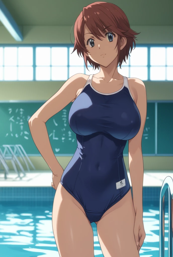 Misaka Mikoto, Brown Hair, (Shortcuts:1.5), (Brown eyes:1.7), Ringlet, hair bow, bow, red bow, (Big Breasts:1.5),Nipple erection、
break,Detailed School Swimwear:1.3、Shortcuts
break looking at viewer, whole body,
Rest room、
break (masterpiece:1.2), highest quality, High resolution, unity 8k wallpaper, (shape:0.8), (Beautiful and beautiful eyes:1.6), Highly detailed face, Perfect lighting, Highly detailed CG, (Perfect hands, Perfect Anatomy)、Legs spread and stretching、Sweaty、whole bodyポートレート、Misaka Mikoto looks embarrassed、Mischievous Smile:1.2、blush:1.3、Sweaty:1.3、whole body像、Sweaty outfit、Narrowed, lewd eyes:1.3