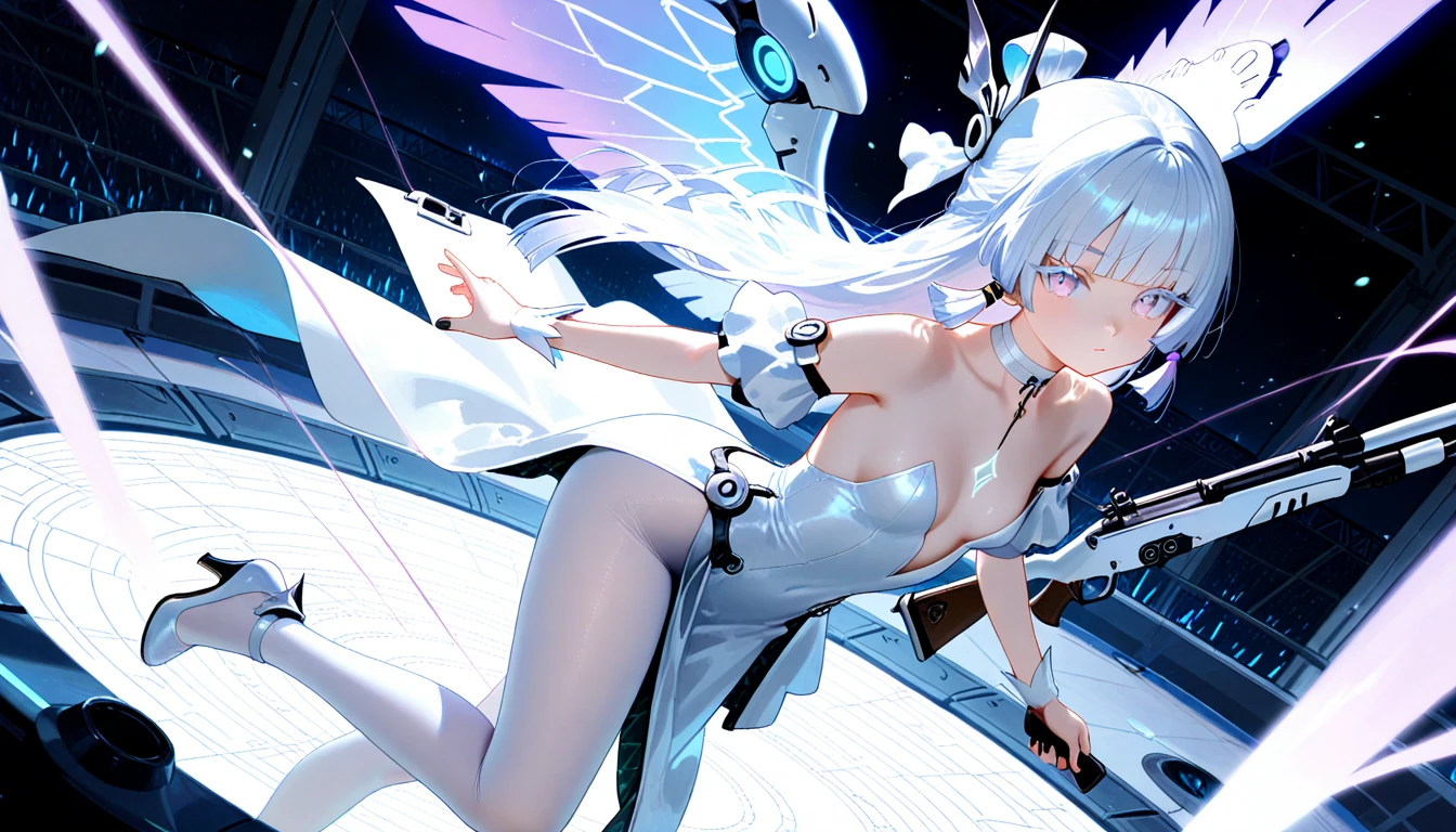 (quality)), ((masterpiece)), Recommended results、Puffy nipples、(see through:1.5)、straighten your back、abdominal muscles、huge bust、angle to floor:1.2、low camera angle、Hair loss on crotch,Hatsune Miku,super detailed)), (Very detailed的CG插画), ((extremely delicate and beautiful)),(1 white transparent mechanical girl)),alone,whole body,(Machine made joints:1.2),((mechanical limbs)),(Flashing blood vessel points connected to tubes),(Mechanical vertebrae attached to the back,with flowing glitter.),((Flowing rainbow fixed around neck)),poker face,(wires and cables attaching to neck:1.2),(Rainbow wires and cables on the head:1.2)(Character focus),,Very detailed,rich and colorful,most detailed,white ceramic skin,maidennurse ,Angel,There are wings behind
