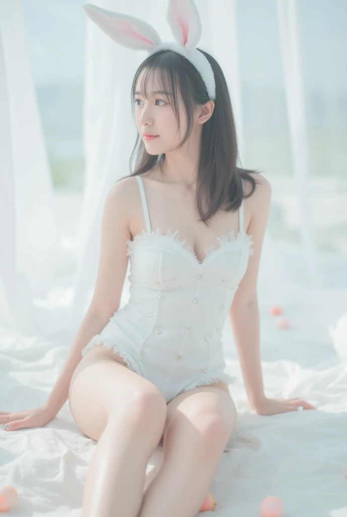 Highest quality　Japanese　アイドルのようなcute顔　Lying in bed　barefoot　milk　I can see your butt　cute　Black Hair　15 years old