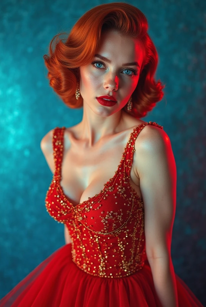 Masterpiece, (Bryce Dallas Howard: 0.5), shy, cute, playful smile, high detail face, high detail skin, fashion red dress, (high detail eyes:1.3), short hair, red hair, (small breasts:1.2), (strong athletic body), city park background, (UHD, 8K wallpaper, High resolution), Cinematic lighting, award-winning, extremely white detailed skin, extra detailed face, high detail eyes, photo-realistic, Zeiss 85 mm F/1.4, by Ellen von Unwerth