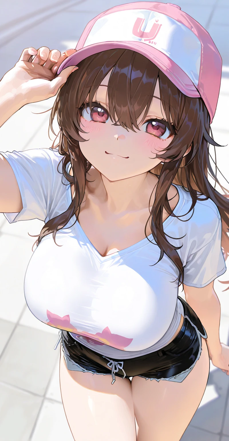 Very detailed CG Unity 8K 壁紙),(masterpiece), (Highest quality), (Very detailed), (Best illustrations),(Best Shadow)、1girl :o after_paizuri black_jacket blush breast_lift breasts breasts_out brown_hair cum cum_on_body cum_on_breasts cum_on_upper_body fang fur-trimmed_jacket fur_trim gradient_background hair_between_eyes heart_pasties highres huge_breasts jacket kaenuco kojou_miyako long_hair long_sleeves miya_(kaenuco) mole mole_Under_eye motion_lines navel no_bra open_clothes open_jacket open_mouth original paizuri_invitation pasties pink_background red_eyes sidelocks skin_fang solo steaming_body stomach translated twintails upper_body