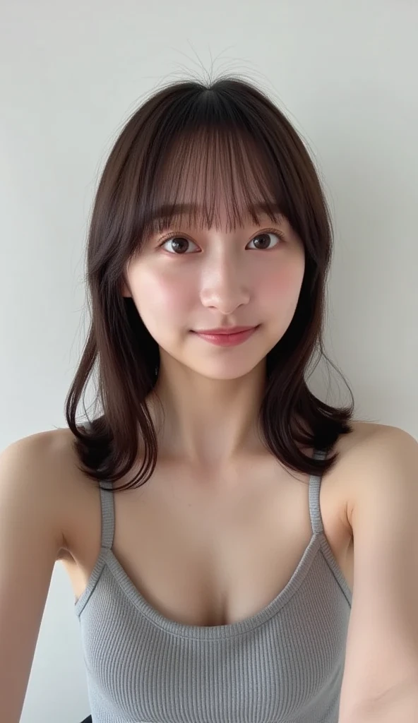 (Surreal), (A high resolution), (8K), (The content is very detailed), (The best illustrations), (beautidful eyes), (top-quality), (ultra - detailed), (tmasterpiece), (Wallpapers), (Detailed faces), tear drop,,upperbody closeup,Armpits,Short hair details,Brown hair,独奏,Girl in a simple white tank top,