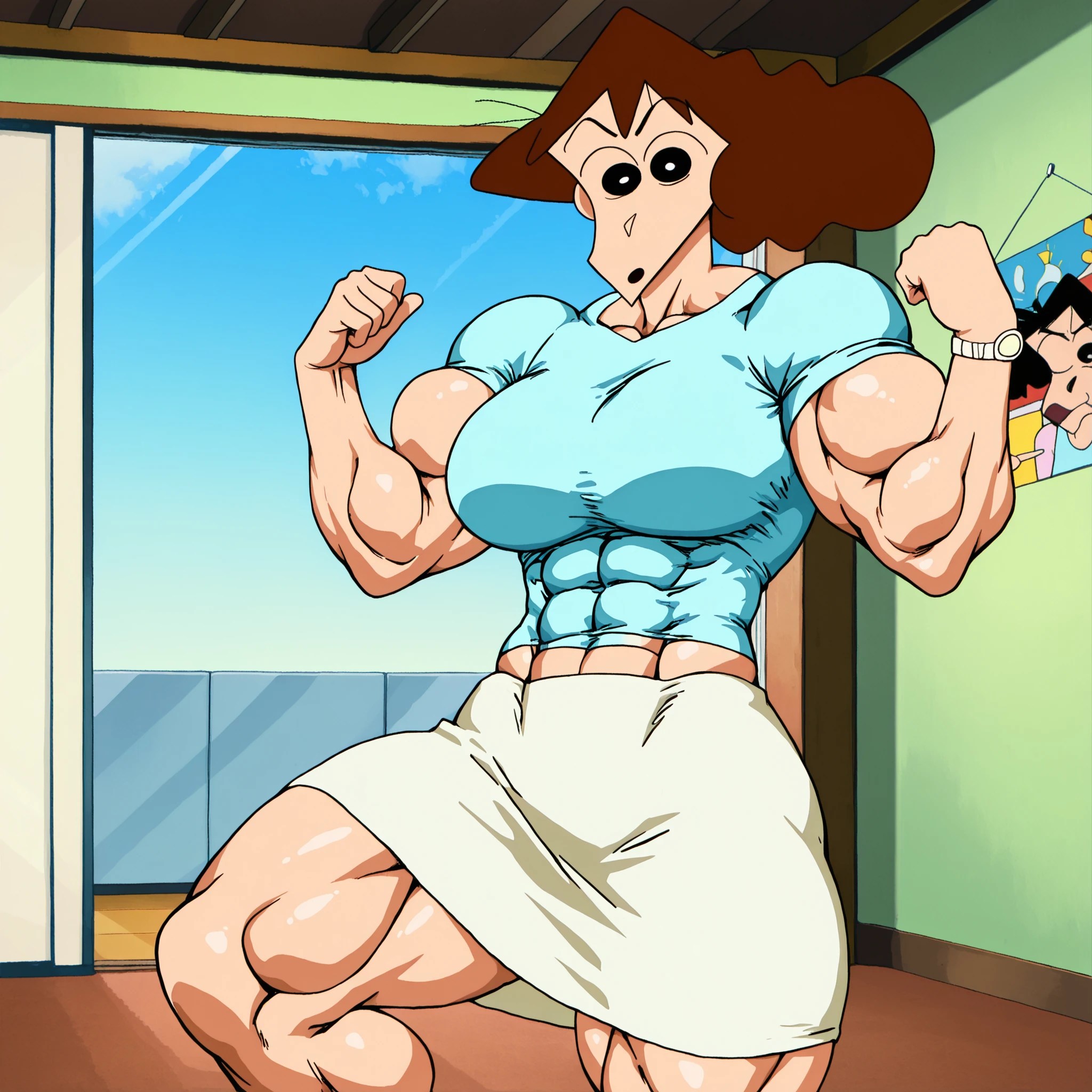 Makoto macht Karate,Barefoot, muscular physique, makoto macht Bodybuilding,Huge muscular biceps, breite, muscular shoulders, Bauchmuskeln, Abs, Her big muscles rip her clothes apart, Full body image, Meisterwerk, Highest details, high resolution