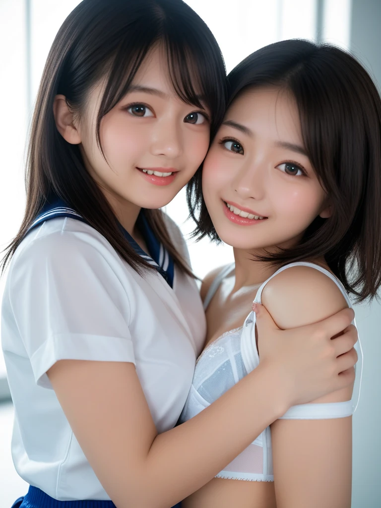 ((highest quality, 8K, masterpece :1.4,anime)), highest real,Sharpness:1.3, Perfect Body Beauty:1.4,perfect description:1.3,super detailed face and skin texture,((super real,best quality)),(soft lighting),super detailed face, fine eyes, double eyelid,pov,(((1 girl))),((make eye contact with the audience)),((Composition from the above:1.2)),fine detail,highly detailed face and eyes, (cute face:1.6),((only two arms,only five fingers,perfect hands))----☆--- (selfie).((NSFW:1.5)), my sister,18years old,(Beautiful brown hair:1.2,long hair,CUTE HAIR STYLE), (huge breasts :1.7,beautiful areola,small areola), (pov),(SMILE FACE:1.4), breasts blowjob,(grabbing own breasts carefully:1.5),(close up face:1.5),--☆--(Inside the room, bright room, large windows, sunlight shines in),(school uniform,sailor suit,RED RIBBON TIE,she is wearing an white shirt,RED SKIRT,Red and white check pattern),((all fours on the bed:1.4))