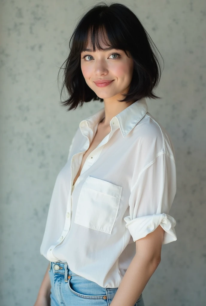masterpiece, best quality, highres, beautiful face, (solo), 18yo,
standing, cowboy shot, front view, look at viewer,
BREAK black hair, shiny hair, ((mannish extra short haircut), side parted, side undercut:1.4),
tsurime, pink eyes,
(flat chest:1.6), (scrawny), (pale skin:0.8),
(shy:1.3)
BREAK (school uniform), (white collared shirt, plain pattern shirt, short sleeves:1), (unbuttoned, button gap:1.2), (open clothes:1.3), (pink bra:1.2)
BREAK (pleated skirt, blue skirt, lift skirt:1.3), (visible panties, pink panties:1.3), (bulge crotch:1.5)
BREAK (night:1.5), (school, room:1.5)