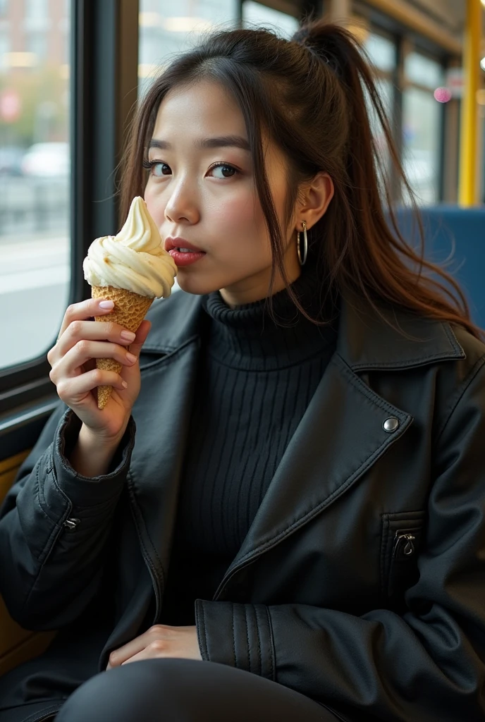 Gorilla sucking an ice cream cone colored with the Eiffel Tower