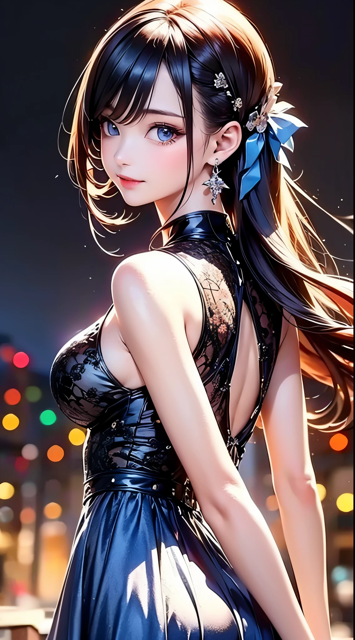 1 Girl,night, Upper Body,close up, 8k, original photo, best quality, masterpiece,Practical, photo-Practical, Large Breasts, Octane Render