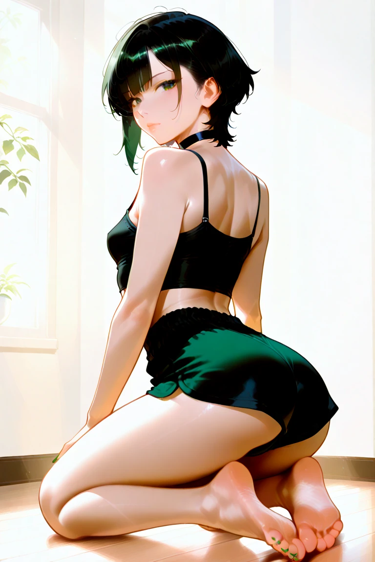 undertale,chala,teenage girl,Sexy,green,crop top,short brown hair,Blushed,Underwear model,lust,hand repair,detail,X-rated, clothes are,HD,no underwear,Smile, TV show,Cocked buttocks,stick out your tongue,playful,back view,hips close,clean,lace