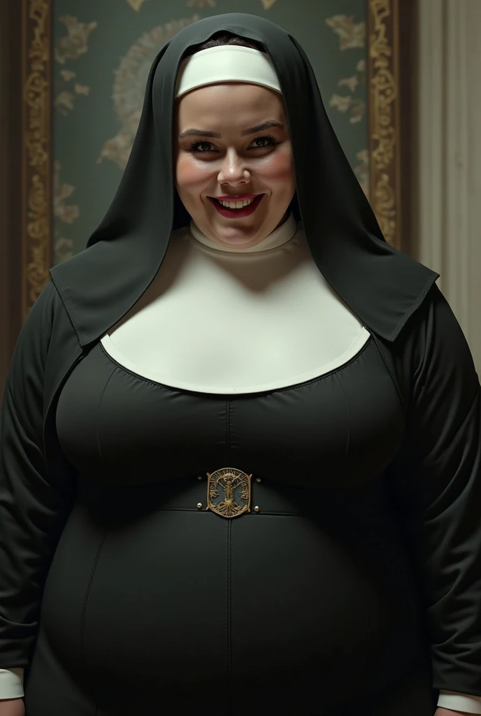 Chubby nun with big tits having sex with the priest of her town in a room with candles and she cums in a jet