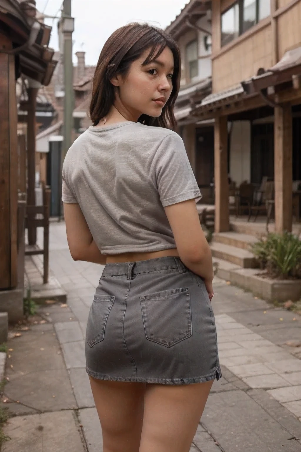 Short Asian girl, Crop top and Booty shorts