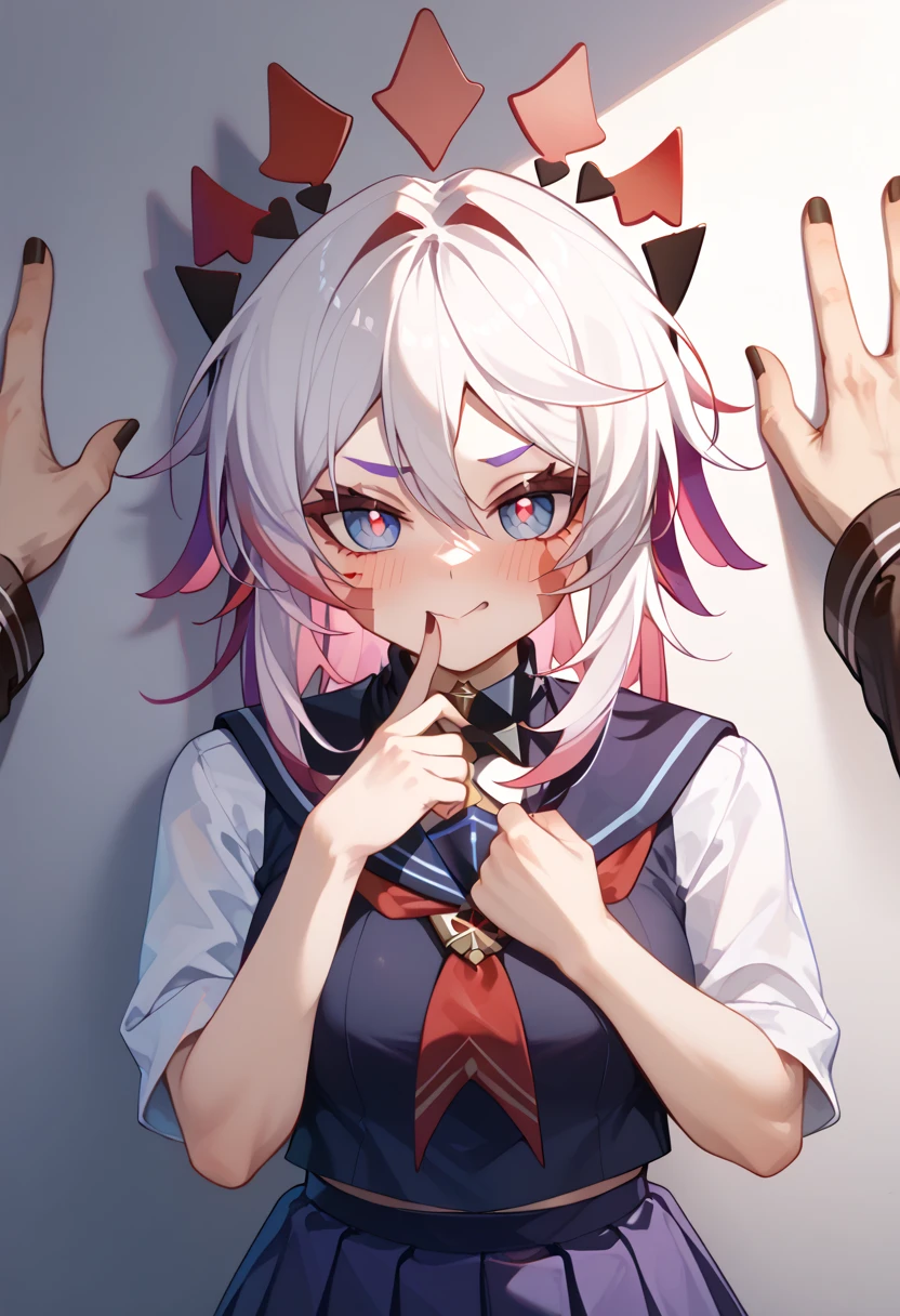 close up anime girl, mouth open, tongue out, hand grabbing her chin, sexy, ecchi, cute expression, angry