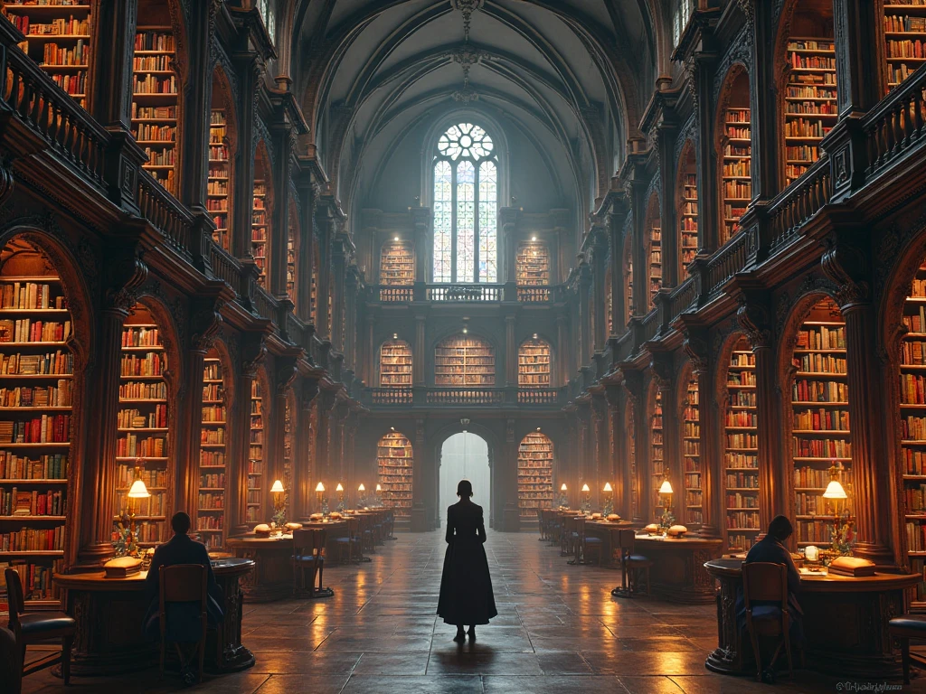 Full Length Library A huge library full of books - SeaArt AI