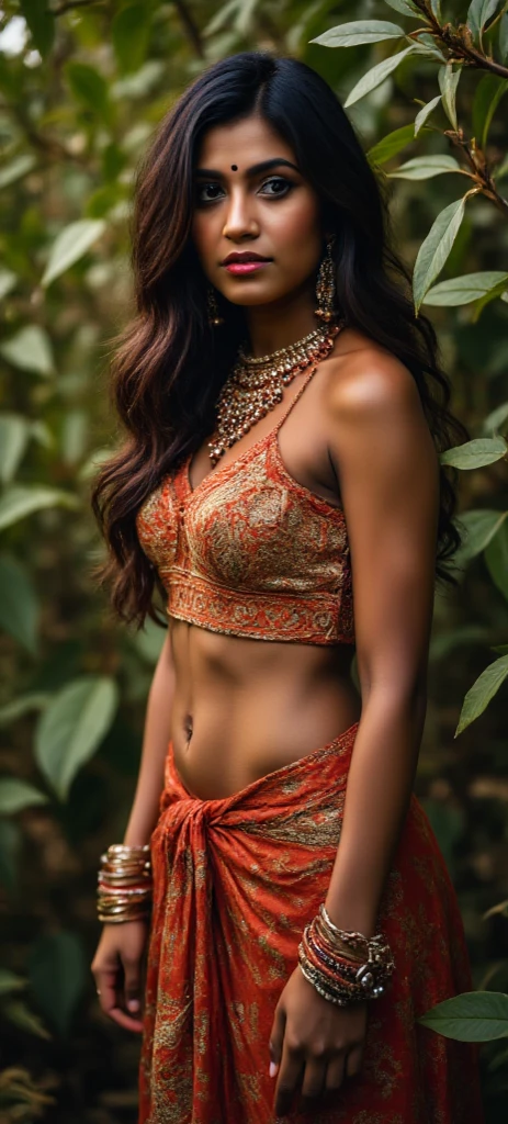 South Indian village girl, dark makeup, Red lipstick, sexy curvy body ,nude, fitness 