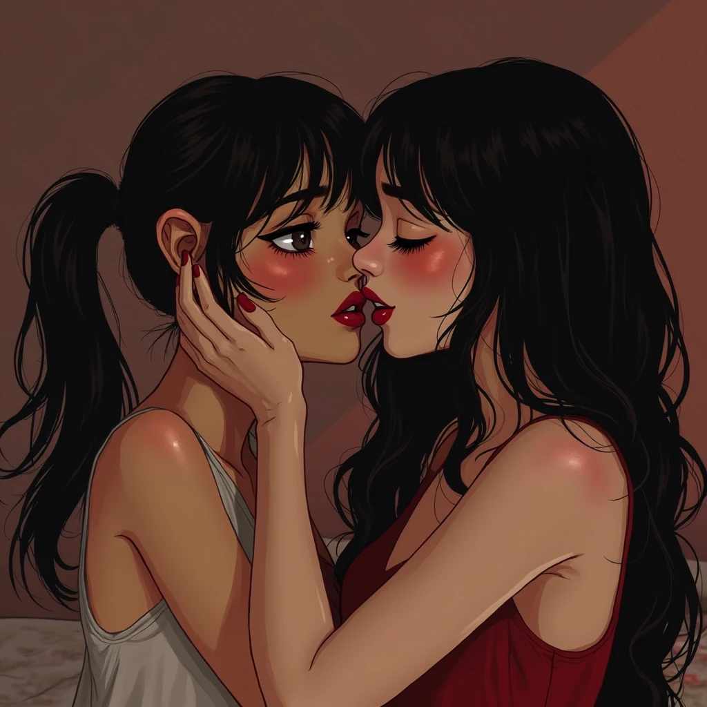 (superflat, flat shading, flat colors:1.1), (magazine cover), 2girls, , petite, child, naked, pale skin, pussie, (hairy pubes), from behind, hugging, kissing, soft light, bright, colorful, watercolor