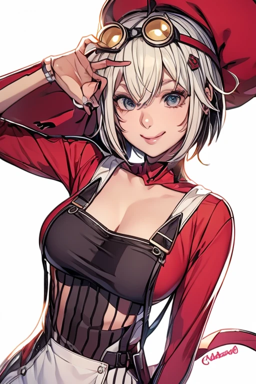 1girl, W \(arknights\), arknights \\\\\ masterpiece, best quality, very aesthetic, absurdres, newest \\\\\\ slim body,///// ,by nyantcha,cutesexyrobutts , by khyle,,////// ,,solo,, , ,,detailed face, , ,, , , , , beautiful face, (white background:1.2), , sexy, , orange eyes, , , rating:nsfw,heart shaped bikini, polca-dot bikini,big tits,),  in the center of the frame, to tight swimsuit,short hair, highleg bikini, side-tie bikini , polca-dot,  heart shaped hands