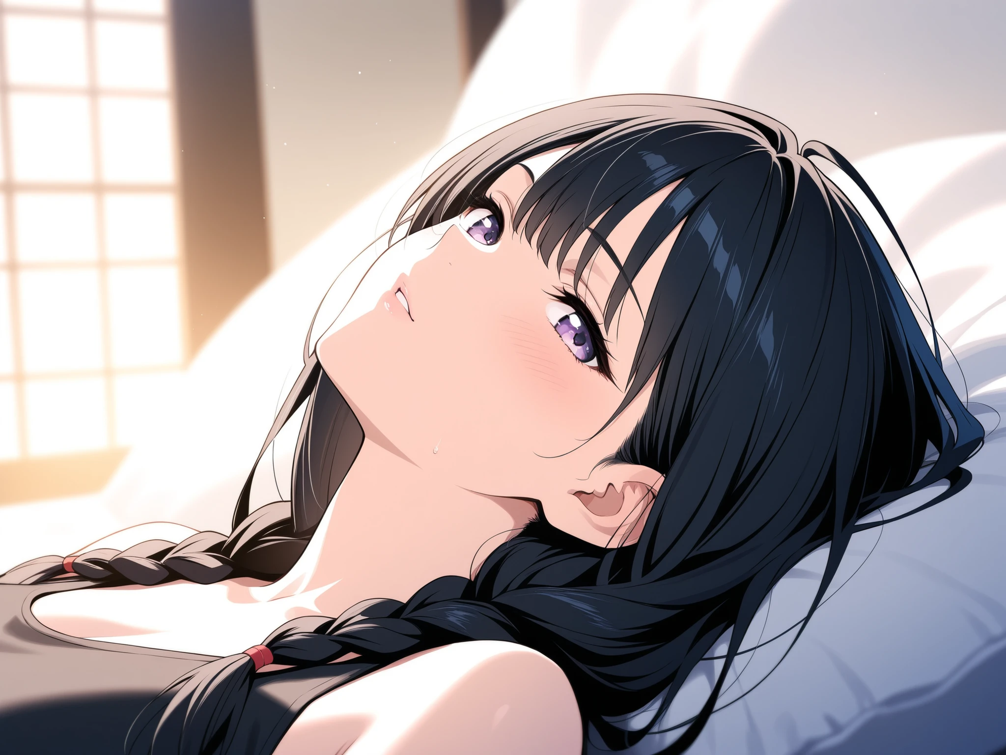 maisakurajima, Mai Sakurajima, long hair, bangs, sleeping with both eyes closed,windows,romantic starry sky,A meteor crosses,pink nightgown,white string underwear,barefoot,Sleeping lying on your back in bed,night,sleep with your head on the pillow,dark room,night, moonlight,
break indoors, Bedroom,
break (masterpiece:1.2), highest quality, High resolution, unity 8k wallpaper, (figure:0.8), highly detailed face, perfect lighting, Very detailed CG, (perfect hands, perfect anatomy),