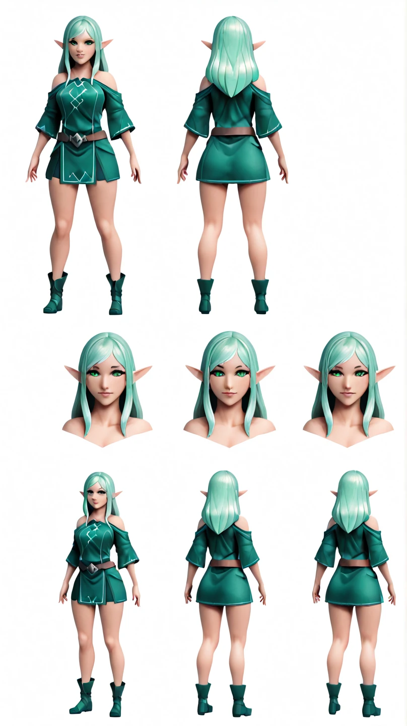Blue hair、Close-up of cartoon character in green clothes, female elf, Super detailed fantasy characters, Very detailed characters, Elf Girl, 3D rendering stylization, Smurf, Hand painted texture on model, digital fantasy characters, Anime style 3D, female characters, Powerful busty witch, ，3D character art，Ash，2。5D CGI anime fantasy artwork，Rebellious Art Art StationCGCosiety，Close-up of people，As seen on art website