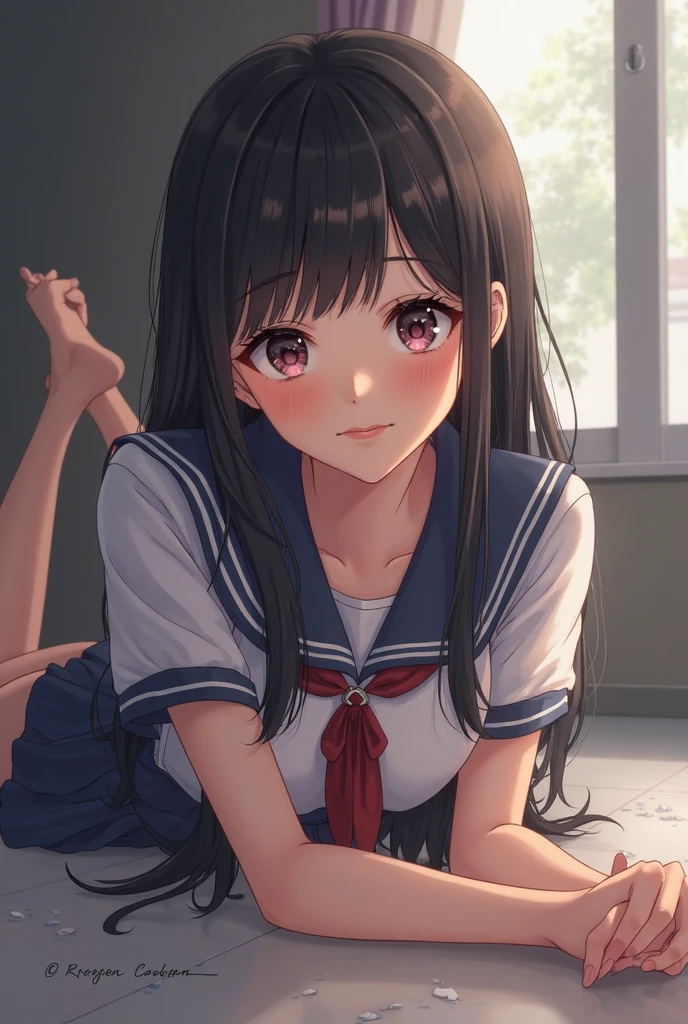 1girl in、AS-Adult、The shirt、skirt by the、(small tits)Chilarism、Japan High School Student Uniform、serafuku、summer clothing、(Sheer Bra)、Upper body portrait、the wind、Squatting panchira、