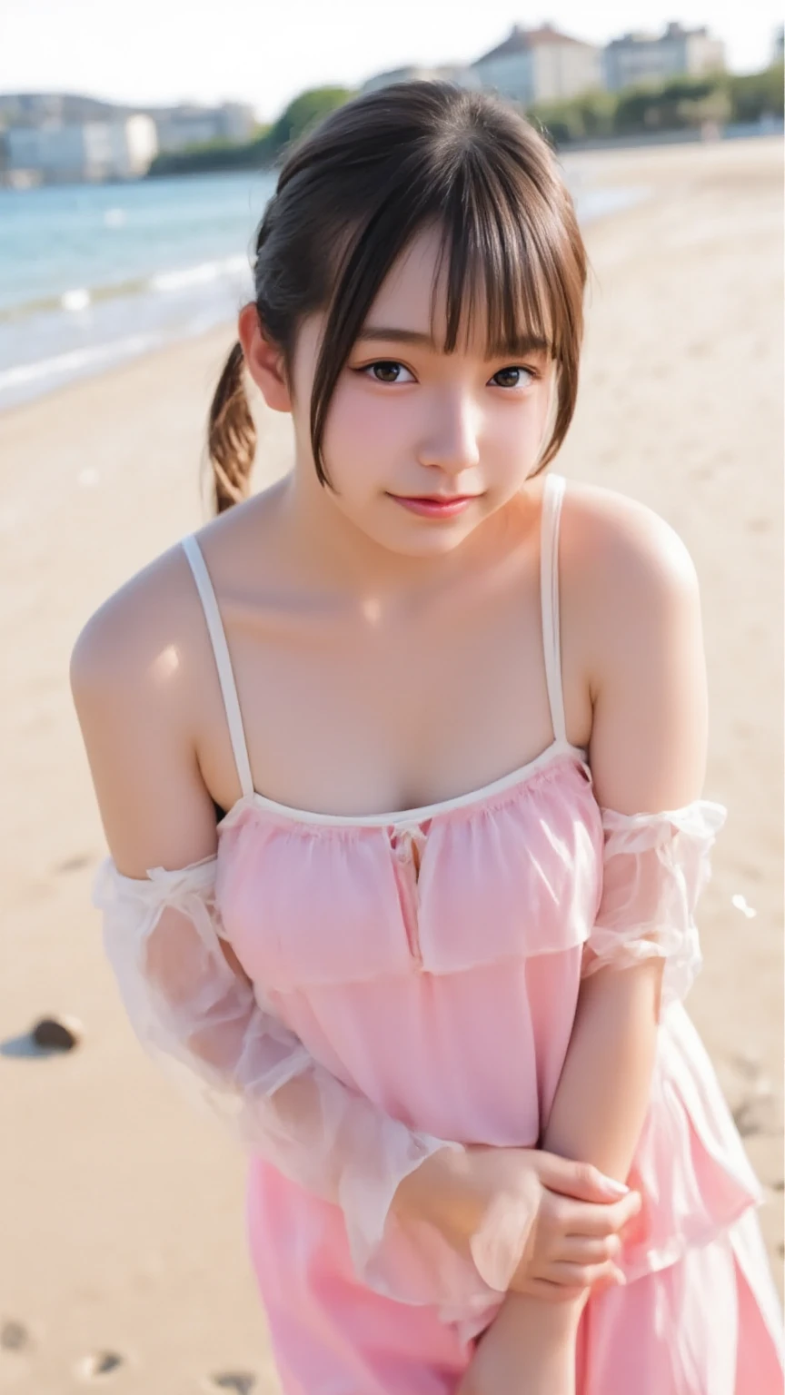 ((smile))、Confused、RAW Photos、(((究極の肖像画masterpiece)))、((世界で一番かわいいgirl:1.9))、UHigh resolution, retina, masterpiece, Accurate, Anatomically correct, Textured skin, Super Detail, Attention to detail, high quality, Awards, 最high quality, High resolution, 1080P, High resolution, 4K, 8k, 16K、blue sea、Wide sky、deep sandy beach、girl、1people、cute、8k,masterpiece,Japanese,,from the front,とてもcute:1.3,smile,Innocent face,Calm Eyes,Childish,Small breasts,T-Shirts,Short sleeve,Short skirt,semi-long,noon,bright,One cherry blossom,Beautiful shaved pan:1.2,Nipples pumping:1.1,beautiful pussy line,(((perfect pussy, pussy Close-up:1.1))),(((Tempting erotic pose:1.2))),(((A girl with a surprisingly cute face:1.3))),,(((女性のためのsexyな花の刺繍のlingerie,transparentなEroticな下着,lace babydoll dresses,セックスのためのNightwear,Porn Clothes))),
,(((Women's Nightgowns,Nightwear,sexy,transparent,lingerie,Big sleeping bag,White long sleeve,Erotic))),(((とてもSmall breasts:1.4))),(((Very flat chest:1.4))),((((Very small breasts:1.4))),(((Young Breasts:1.4))),(((Juvenile vagina:1.4))),(((Young face:1.4))),(((Wet vagina:1))),(Black hair bun ponytail or black hair bun twintail)
