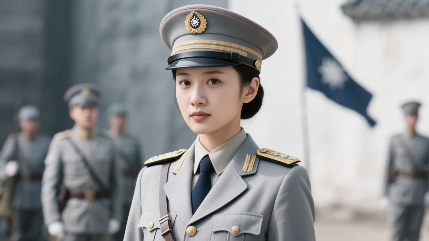 One in uniform、Close-up of a man in a hat, wearing military uniform, wearing a military uniform, military uniform, military uniform, 穿着military uniform, soldier girl, Dressed as a general\of uniforms, li bingbing, in military uniform, military girl, Officer uniform, full set, beautiful female warrior, full set, girl wearing，Japanese female officers during World War II，身穿时期的日本military uniform，Katana in hand