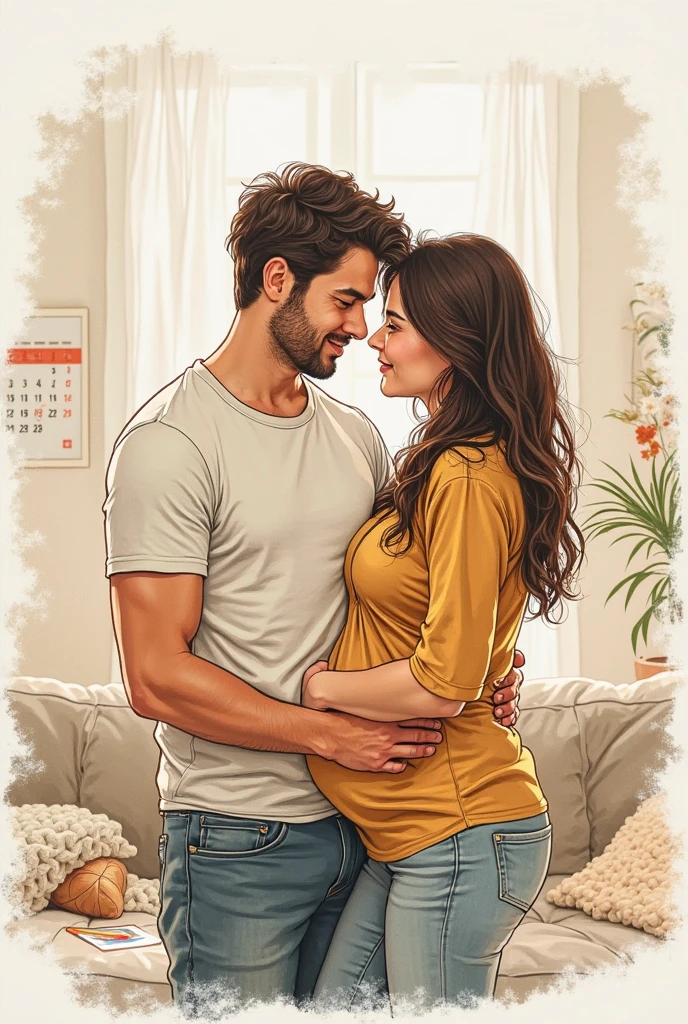 Two people showing on their faces that the woman is pregnant 