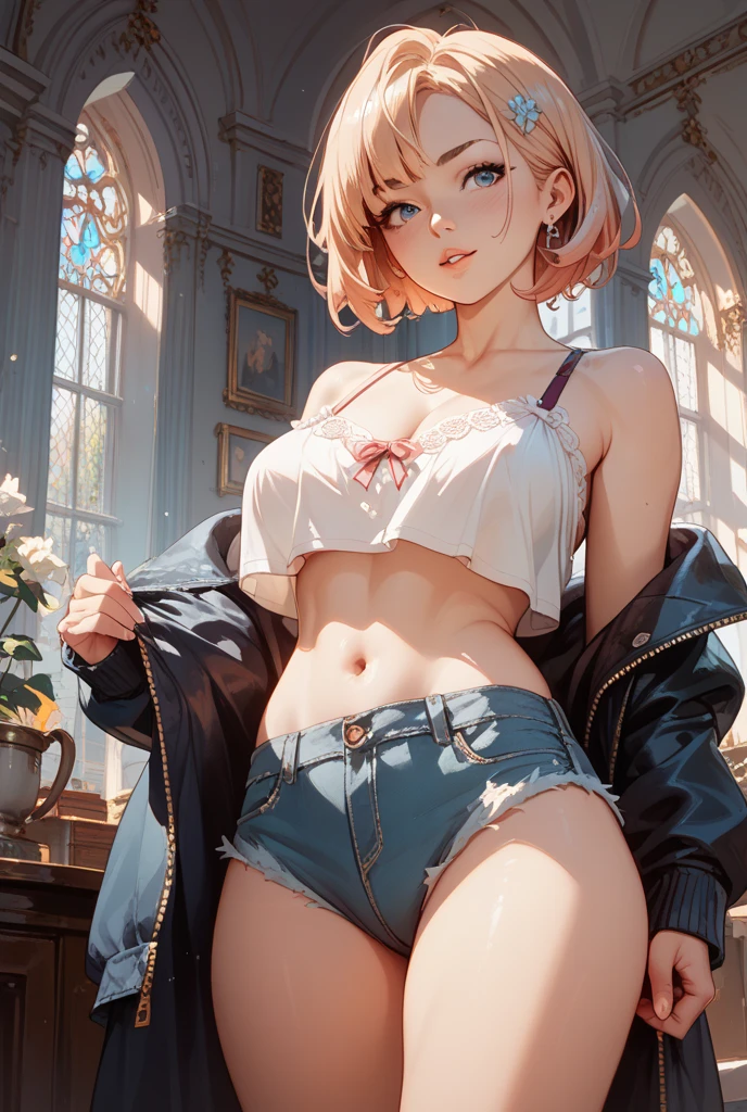 small breasts, small breasts, peeping pink peeps,(masterpiece), best quality, extremely detailed, (watercolor), flower, delicate and beautiful, illustration, (from below),(1girl:1.4), goring_covering_boobs_one_arm, (single:1.2), (perfect breasts:1.2), (open rib sweater peeping over peeps:1.3), off-the-shoulder sweater, (see-through shorts:1.2), (( Caucasian skin:0.8)), beautiful eyes, ( tousled and curly hair), photography, shot over the shoulder, by Alex Maleev, professional, sharp, bokeh, studio quality, fisheye lens, beautiful seductive Caucasian girl, sexy provocative pose, lamp and lantern, floating vintage clock, exposed small breasts, visible pubic hair, view from below, floating antique clock, cloudy night sky storm, sunset red clouds storm cloudy, rough sea, psychedelic waves, skin and clothes wet with water, drops of water, floating bubbles, magical lights,face by tom bagshaw art station,, Moon Goddess, Full Length Figure, Contemptuous Gaze, Detailed Face, (Naked: 1.4), (See-Through Lingerie: 1.3),Transparent clothing, slight smile,Jean-Baptiste Monge style, bright, beautiful , splash, Glittering , cute and adorable, filigree, , rim lighting, lights, extremely , magic, surreal, fantasy, digital art, , wlop, artgerm