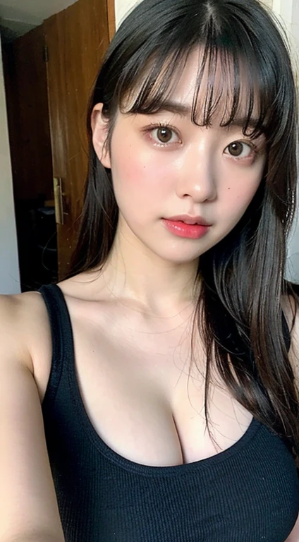 highest quality,masterpiece,Ultra-high resolution,(Realistic:1.4),Beautiful lighting, (Highly detailed CG Unity 8k wallpaper), Beautiful face in every detail,Detailed clothing, 50mm portrait photography, One Girl,Big black eyes, cute, young, Temporarily stop, Facial Lighting, Physically Based Rendering,Written boundary depth , Black Hair,Medium Hair,(Serious face), ((Take from above)), Japanese women、20-year-old、naked、Small areola、(Big Breasts),In front of the locker、Young and beautiful woman taking a selfie, Taken with iPhone camera,