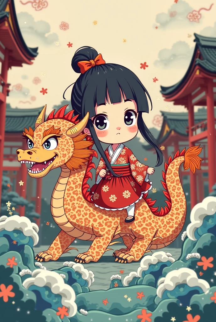 Chinese dragon and purple wolf and a Japanese-style baby 
