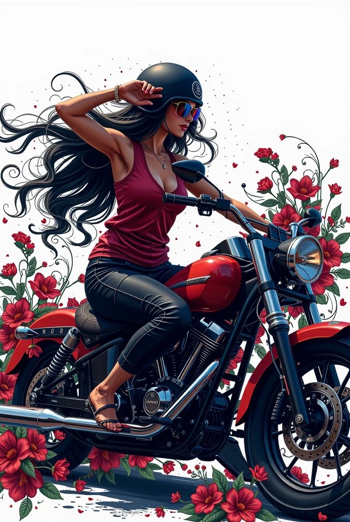 Create a logo that captures the essence of the following keywords: sexy, liberal, magic, Dura, open, using a color palette that includes pink, negro, with a touch of rainbow. The logo should feature a girl on a motorcycle, wearing helmet, with a powerful and confident attitude. The composition must be visually striking, fusing elements of sensuality and freedom, with a design that conveys both strength and a magical touch.