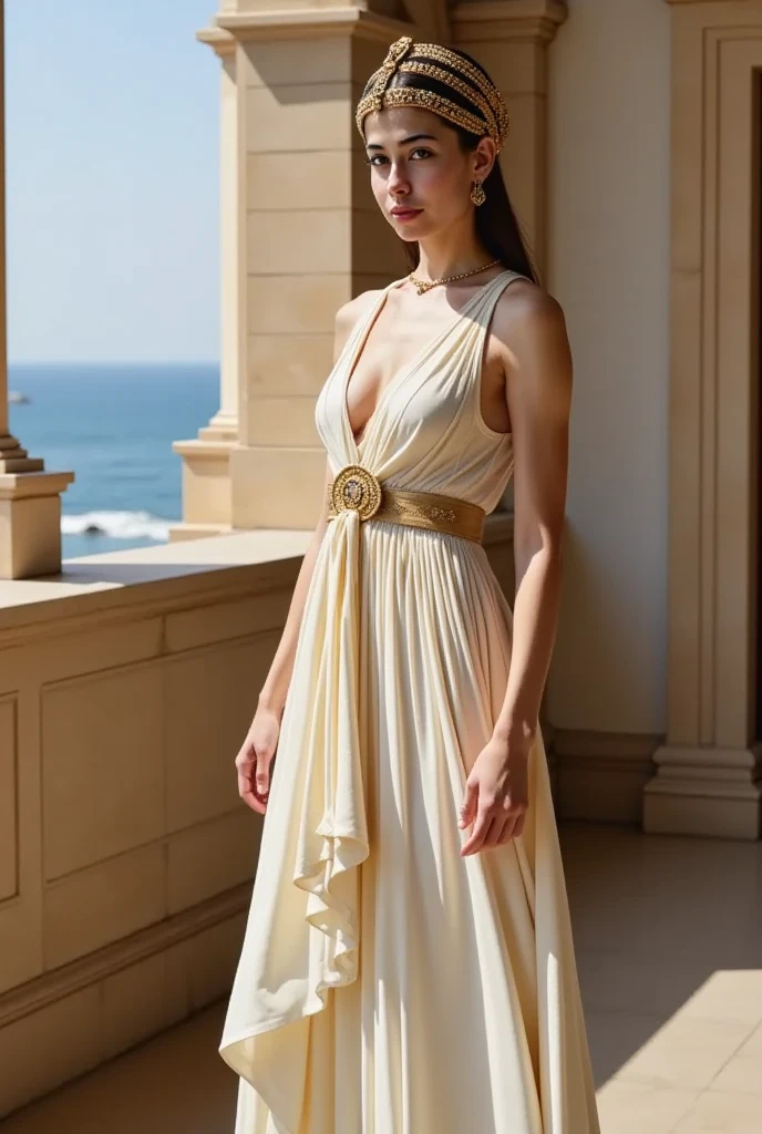 Create a photorealistic, 32K resolution image of Hypatia strolling through the bustling streets of 4th century AD Alexandria, Egypt. High-quality realism captures her graceful stride amidst the ancient cityscape, adorned with classical architecture and bustling markets. Cinematic effects add depth, with soft lighting casting gentle shadows as she navigates through the vibrant crowd, embodying the spirit of intellect and curiosity that defined her presence in ancient Alexandria