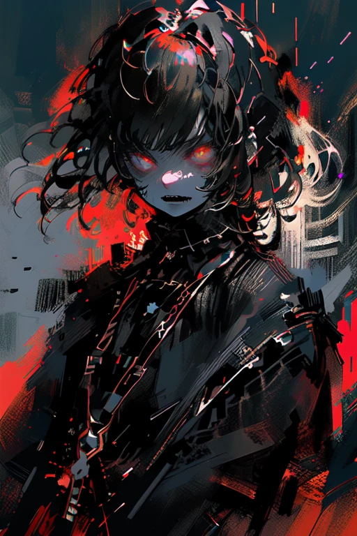 (Highly detailed CG Unity 16k wallpaper:1.3),
(Non-representational art,Bright colors, Wide-angle, The visuals are,Very rough strip:1.3),
Decadent illustration style,Meiji Art,
Pixelated chaos,lith printing,
Ultra-high resolution,
Horror,scared,
(Black Hair,Glowing purple eyes,devil,Goth,Heavy Metal Music Theme:1.5),
Rainy white background, scenery, ink, Mountain々, water, Open the edge of the wood, Anime Style, Afterimage,