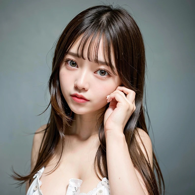 A masterpie、best qualiy, 1girls, (Skindentation), {{Too big!!}}, (days), well lit, blured background, (Street:0.6), (Braided bangs, Wavy Hair:1.5), (see-through shirts:1.8), (Camisole dress:1.8),gorgeou, (Floating hair:1.2), (dinamic pose:1.8), Soft lighting,