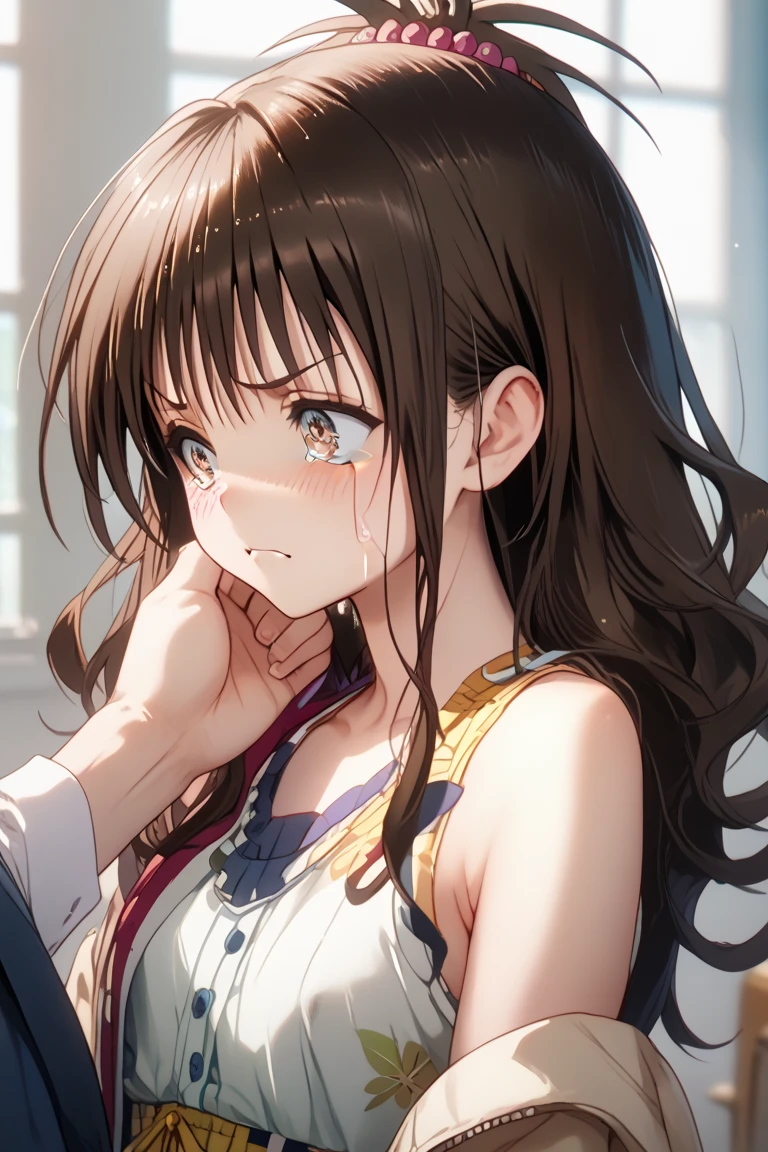 ((masterpiece,Highest quality:1.3,best quality illustration,realistic:1.3)),ass pov,having clothed sex,man on top,cowboy shot,独奏,1woman,(Age 25、Japanese Beauty)、brown hair,long hair,center parted bangs,brown eyes,gorgeous eyes,((very small head:1.3)),tears,crying,Heavy breathing,((very long body:1.2,skinny)),medium breasts,(tan skin:1.5), (gleaming skin,toned body,slender body),sweat,((White sleeveless、navel、Yellow pleated mini skirt))、vagina、vaginal penis,(creampie:1.5),excessive cum,lying,on back,spread legs,Concert Stage、Behind the Scenes、nsfw,