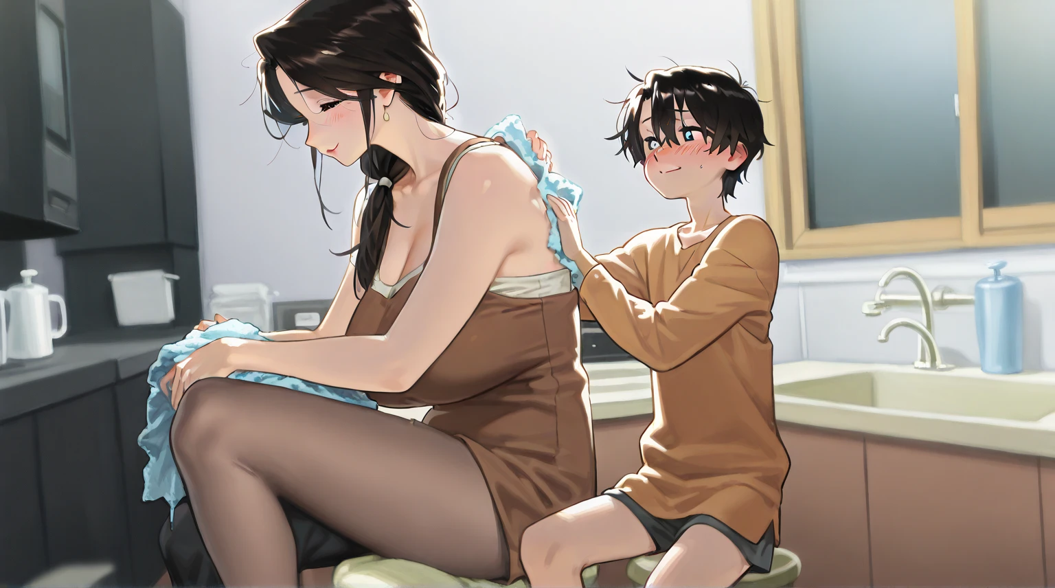 Big sister and little brother in the bathroom