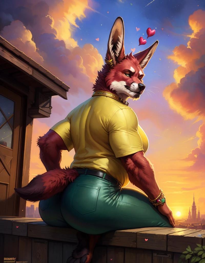 Flamedramon,, , loin cloth, meaty bulge, lithe, arms behind head, smiling, blushing , holding a rose in his mouth