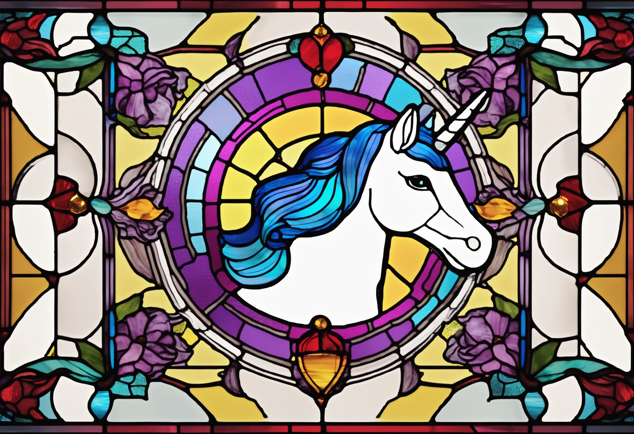 stained glass style、unicorn、