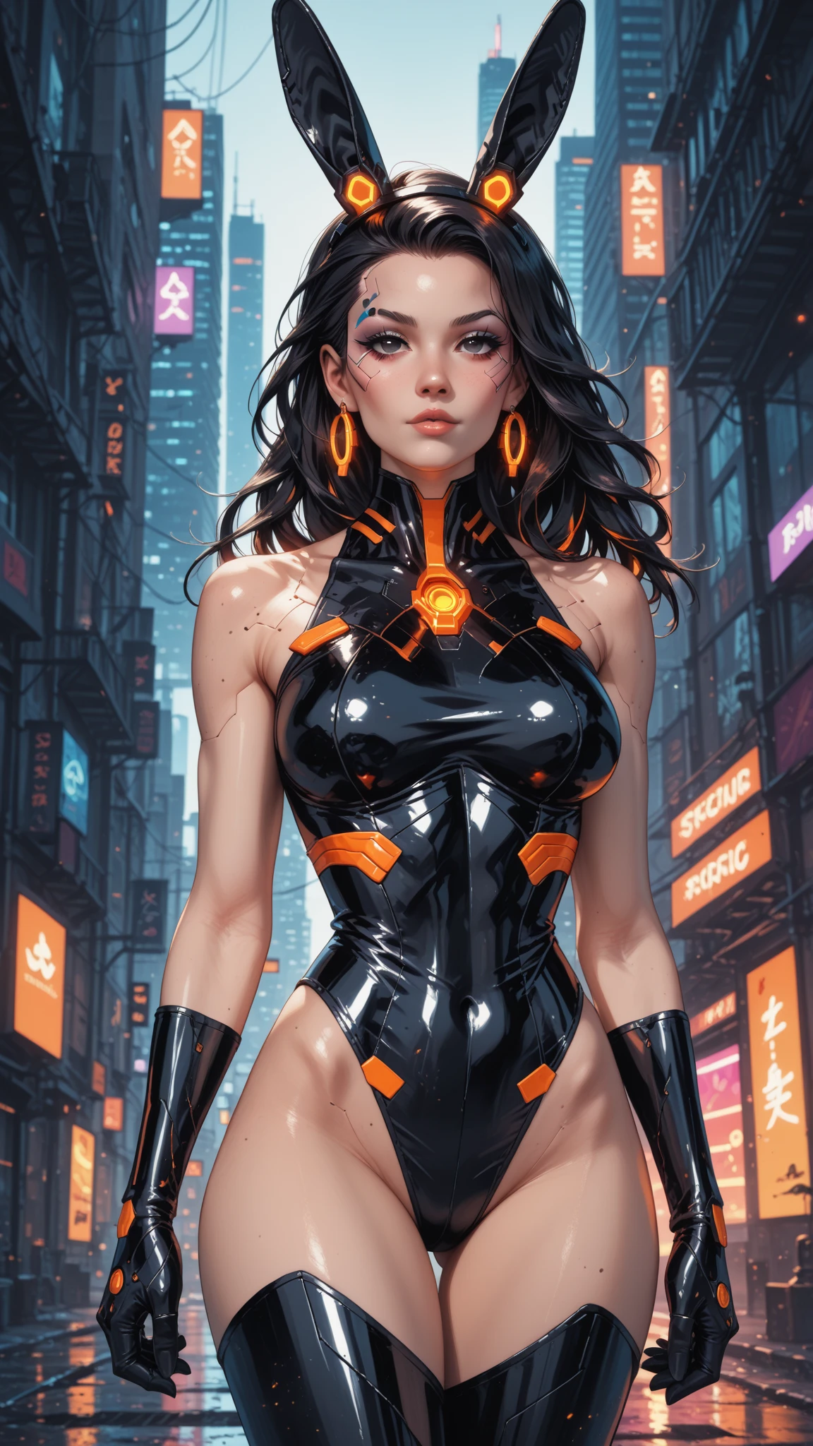 ((Best quality)), ((masterpiece)), (detailed: 1.4), (Nonsense), Tank pilot woman ready for war, shiny skin, perfect body, defined muscles, half thick bare thighs, closed mouth, only in panties, include stars in clothing, muscular body covered by technological clothing, Neon Genesis Evangelion style and Honor Impact, cyberpunk, generous neckline, ((perfect large breasts)), (green eyes without pupils), ((clothing in the colors of the flag of Ukraine)), (((black Mohawk hair)))), (thin stripes covering the breasts), (Psychedelic tattoo on the arms), ((circuit drawings)), short underwear, garter belt, by mucha, niji --V5, close to real, psychopath, crazy face, sexy pose, background with a giant Gundam style robot head, 2 piece clothing, fractal shoulder pads, pastel, centralized, scale to fit dimensions, HDR (High Dynamic Range),Ray Tracing,NVIDIA RTX,Super-Resolution,Unreal 5,Subsurface dispersion, PBR texture, Post-processing, Anisotropic filtering, Depth of field, Maximum clarity and sharpness, Multilayer textures, Albedo and specular maps, Surface shading, Accurate simulation of light-material interaction, Perfect proportions, Octane Render, Two-tone lighting, Wide aperture, Low ISO, White Balance, Rule of Thirds, 8K RAW, crysisnanosuit
