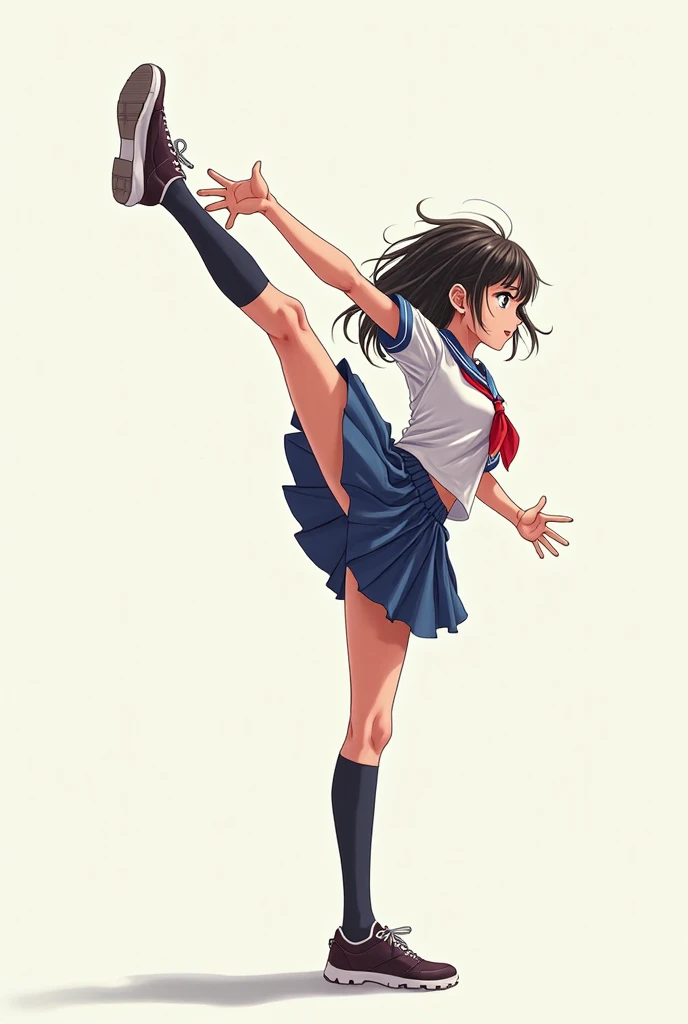 High Kick uniform high school girl Long Skirt Long Hair Denim shorts